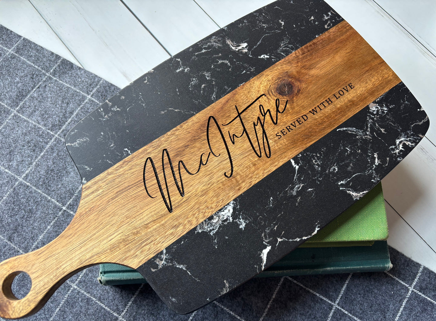 7" x 13.5" Marble and Acacia Board