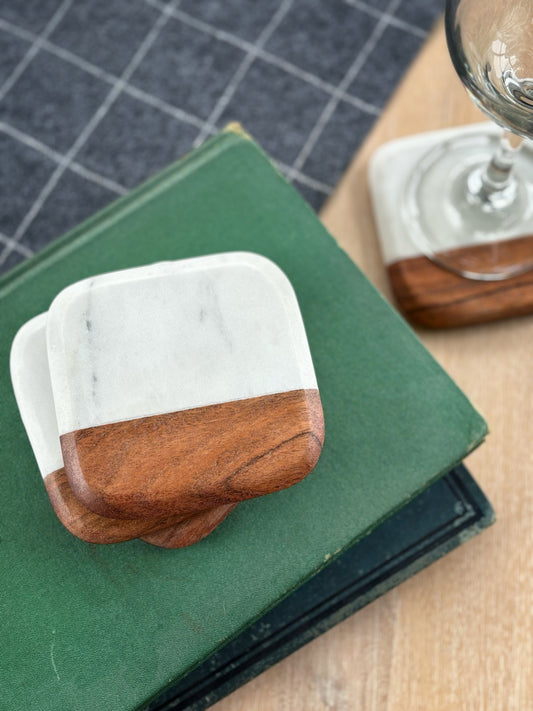 Marble/Wood Coaster Set