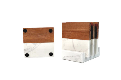 Marble/Wood Coaster Set with Matching Base